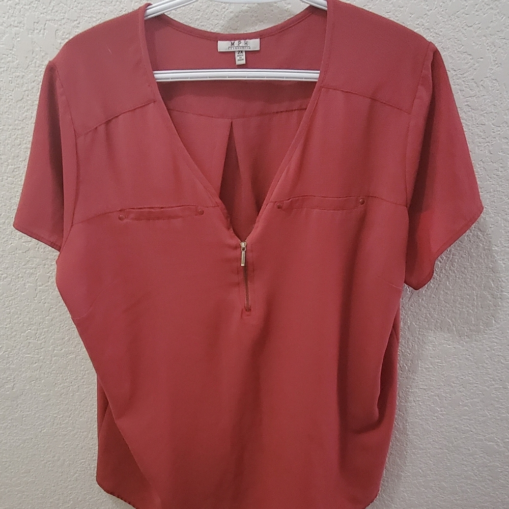 Coral zippered blouse